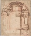 Sketch for Wall Monument, Anonymous, Italian, 16th century Italian, Red chalk, brush, and brown ink