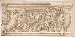 Ceiling Decoration, Anonymous, Italian, 17th century  Italian, Pen and brown ink, brush and brown, pink and green wash