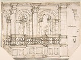 Arcade in the Balustrade (Stage Setting?), Anonymous, Italian, 16th century  Italian, Pen and brown ink
