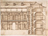 Elevation and Section, Anonymous, Italian, 16th century  Italian, Pen and brown ink, washed