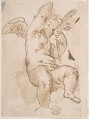 Cupid Seated on a Cloud and Holding a Palm (?), Anonymous, Italian, Emilian, mid-16th century Italian, Pen and brown ink