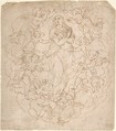 Assumption of the Virgin (recto); Figure Sketches (verso), Anonymous, Italian, 16th century  Italian, Pen and brown ink (recto); black chalk or graphite (verso)