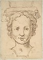 Head of a Young Woman, a Probable Finial for Fountain or other Type of Waterwork, Anonymous, Italian, Sienese or Marchigian, 16th century Italian, Pen and brown ink