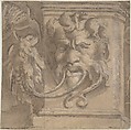 Ornamental Design with Antique-style Mask, Anonymous, Italian, 16th century  Italian, Pen and brown ink, brush and brown wash, over black chalk, with white gouache highlights (now entirely oxidized)
