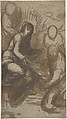 Adoration of the Shepherds(?), Anonymous, Italian, 16th century Italian, Brush and brown wash, highlighted with brush and white gouache, over traces of charcoal underdrawings, on light brown laid paper