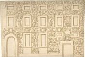 Design for the Decoration of a Façade in Fresco or Sgraffito, Anonymous, Italian, 16th century Italian, Pen and brown ink, brush and brown wash