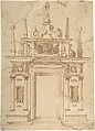 Design for a Triumphal Arch, Anonymous, Italian, 16th to 17th century Italian, Pen and brown ink, brush and brown wash, over leadpoint (?)