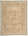 Design for a Cartouche with the "IHS" Monogram of the Society of Jesus, Putti, Fantastick Creatures, at the Borders, a Central Scene of the Virgin and Child with a Monastic Figure, and the Family Arms of a Cardinal, Anonymous, Italian, second half of the 16th century  Italian, Pen and brown ink, brush and brown wash, outlines partly pricked for transfer