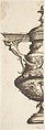 Ornament design after the antique; half-vase with Harpy and Entablature Handle, Anonymous, Italian, 16th century ? Italian, Pen and brown ink, brush and brown wash, over charcoal.