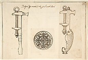 Design for Tools Relating to the Maintenance of Fire Arms, Anonymous, Italian, 16th century Italian, Pen and brown ink, brush with brown and gray wash; framing line in pen and brown ink; maximum sheet comprised of three fragments, possibly cut by the hand that drew the designs.