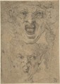 Two Studies for a Grotesque Head, Anonymous, Italian, 16th to 17th century  Italian, Black chalk, over graphite or black chalk