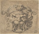 Design for a Leonine Grotesque Head, Anonymous, Italian, 16th to 17th century  Italian, Black chalk, over dotted traces of graphite or black chalk