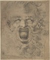 Grotesque Head with Curly Beard, Anonymous, Italian, 16th to 17th century  Italian, Black chalk, over graphite or black chalk