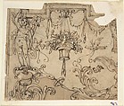 Fragment of a Scheme with Grotesque Decorations (recto); Fragment of an Ornament Design after the Antique (verso), Anonymous, Italian?, 16th century Italian, Pen and brown ink, brush and brown wash, over charcoal