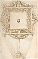 Design for a Mirror with the Sigil of Three Mountains (Family Crest of the Monti?), Anonymous, Italian, 16th century Italian, Pen and brown ink, brush and brown wash, ruler and compass work