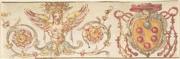 Design with Medici Coat of Arms and Harpy (Embroidery Design?), Anonymous, Italian, 16th century  Italian, Pen and brown ink, watercolor, on vellum