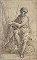 Saint John the Baptist, Anonymous, Italian, North Italy, 16th century, Pen and dark brown ink, brush and brown wash over traces of black chalk and compass and incised lines (recto); framing lines in pen and dark brown ink.  Design traced in black chalk (verso)