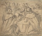 Deathbed Scene with Monks, Anonymous, Italian, 16th to 17th century, Pen and brown ink, brush and gray wash, over black chalk