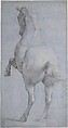 Rearing Horse in Rear Three-Quarter View, Anonymous, Italian, Florentine, 16th century  Italian, Black and white chalk prepared with violet wash