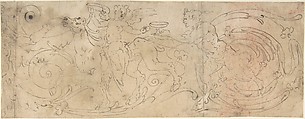 Frieze with Acanthus Rinceau with Grotesques, Anonymous, Italian, second half of the 16th century  Italian, Pen and black ink with traces of metalpoint and red chalk