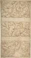 Antique-Style Ornament Frieze Design: Rinceaux with Grotesque Figures and Animals, Anonymous, Italian, 16th century Italian, Pen and brown ink, over traces of leadpoint underdrawing