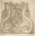 Design for the Base of a Candle Stick with a Seated Female(?) Figure, Anonymous, Central-Italian, 16th century Italian, Pen and brown ink, brush and brown wash, over leadpoint