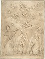 Virgin and Child Worshipped by Three Bishops, Anonymous, Italian, 16th century  Italian, Pen and brown ink, brown wash, over traces of black chalk