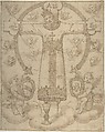 The Volto Santo of Lucca, Anonymous, Italian, Tuscan, 16th century Italian, Pen and dark brown ink, brush and brown wash, over traces of black chalk on light tan paper; squared in black chalk (with some corrections to squaring grid); framing lines in pen and dark brown ink apparently by artist