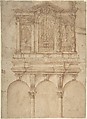 A Pipe Organ with Papal Arms, Anonymous, Italian, 16th century  Italian, Pen and brown ink, brush and brown wash