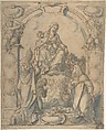 Madonna and Child Adored by Two Saints, Anonymous, Italian, 16th century  Italian, Pen and brown ink, brush and blue wash, over black chalk