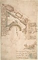 Quarter Plan for a Coved Ceiling, Antenore Ridolfi Italian, Pen and brown ink, brush and two shades of brown and gray wash, and turquoise and green watercolor, over traces of red chalk