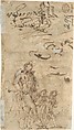 Study of a Scene of Martyrdom (recto); Study of Three Figures (verso), Anonymous, Italian, 16th century (Italian, active Central Italy, ca. 1550–1580), Pen and brown ink, brush and brown wash on red washed paper (recto); pen and brown ink (verso)