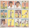 Uncut Sheet from the Play Ball, Sports Hall of Fame series (R336) including "Jimmie" Foxx, "Ted" Williams, "Joe" Cronin, "Hal" Trosky, "Stormy" Weatherly, "Hank" Greenberg, "Charley" Gehringer, "Red" Ruffing, "Charlie" Keller, "Indian Bob" Johnson, "Mac" McQuinn, "Dutch" Leonard, Gum, Inc., Commercial lithograph