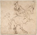 Study for an Equestrian Portrait, Possibly that of Albert de Ligne, Count of Arenberg; verso: Various Studies of Statues and Figures, Including the Venus Pudica and Scipio and his Lictor, Anthony van Dyck (Flemish, Antwerp 1599–1641 London), Pen and brown ink; verso: pen and brown ink, black chalk