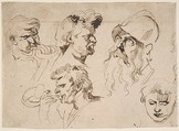 Sheet of Studies of Heads, Anthony van Dyck Flemish, Pen and brown ink