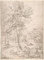 Classical Landscape with a Building and a River, Abraham Genoels II Flemish, Pen and two tints of brown ink