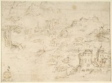 Flora (recto); Mountainous Landscape with Buildings (verso), Anonymous, Italian, 16th century (Italian, active Central Italy, ca. 1550–1580), Pen and brown ink