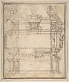 Design for a Tomb with Female Figures, Putti and Mythological Creatures, Anonymous, Italian, 16th century Italian, Pen and brown ink, brush and gray wash, over leadpoint