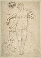 Standing Nude Female and Putto with Studies of a Hand and an Arm (recto); Satyrs destroying a Female Herm (verso), Anonymous, Italian, 16th century (Italian, active Central Italy, ca. 1550–1580), Pen and brown ink, brush and gray-brown wash