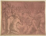 Adoration of the Virgin, Anonymous, Italian, 16th century Italian, Pen and brown ink, brush and brown wash on rose prepared paper