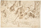 Naval Battle (Recto); Forest with Angel (Verso), Anonymous, Italian, 16th century (Italian, active Central Italy, ca. 1550–1580), Pen and brown ink (recto); pen and brown ink, brush and gray wash (verso)