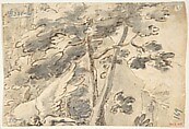 Naval Battle (recto); Forest with Angel (verso), Anonymous, Italian, 16th century (Italian, active Central Italy, ca. 1550–1580), Pen and brown ink (recto); pen and brown ink, brush and gray wash (verso)