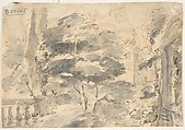 Ancient Naval Battle (recto); Park with Monuments (verso), Anonymous, Italian, 16th century, Pen and brown ink (recto); pen and brown ink, brush and gray wash (verso)