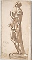 Statue of a Draped Female Figure, Anonymous, Italian, 17th century  Italian, Pen and brown ink, brush and brown wash
