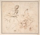 Two Studies for the Madonna and Child (recto); Flagellation (verso), Anonymous, Italian, 16th century (Italian, active Central Italy, ca. 1550–1580), Pen and ink, one sketched in red