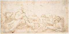 Group of Entangled Nude Figures, Anonymous, Italian, 17th or 18th century  Italian, Pen and brown ink, brush and brown wash on cream laid paper