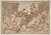 Battle Scene (Samson Slaying the Philistines?), Anonymous, Italian, Roman-Bolognese, 17th century  Italian, Pen and brown ink, brush and brown wash on light brown paper