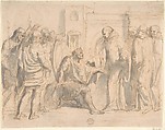 Saint Benedict and King Totila, Anonymous, Italian, Roman-Bolognese, 17th century  Italian, Pen and brown ink, brush and gray wash, over traces of black chalk