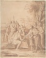 Joseph Sold by His Brothers, Anonymous, Italian, Roman-Bolognese, 17th century, Pen and brown ink, brush and brown wash, over black chalk on light tan paper
