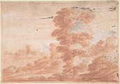 Landscape, Anonymous, Italian, Roman-Bolognese, 17th century  Italian, Reworked counterproof; red chalk highlighted with white gouache on light brown paper
